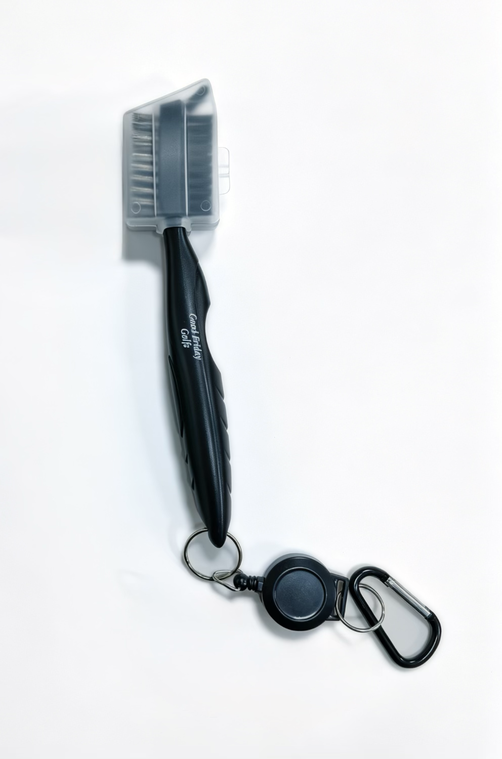 Good Friday Golfs club brush, all black, with retractable clip